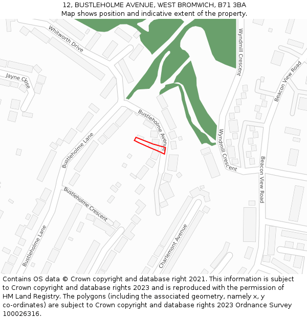 12, BUSTLEHOLME AVENUE, WEST BROMWICH, B71 3BA: Location map and indicative extent of plot