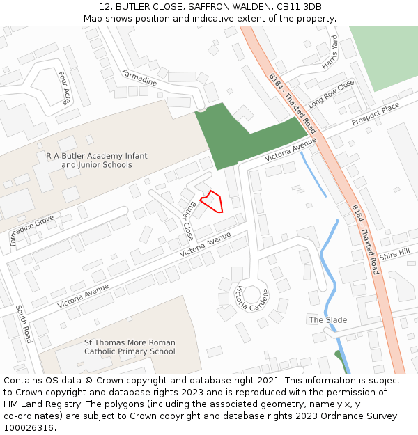 12, BUTLER CLOSE, SAFFRON WALDEN, CB11 3DB: Location map and indicative extent of plot