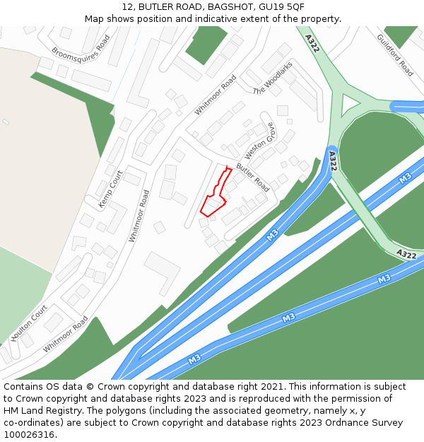 12, BUTLER ROAD, BAGSHOT, GU19 5QF: Location map and indicative extent of plot