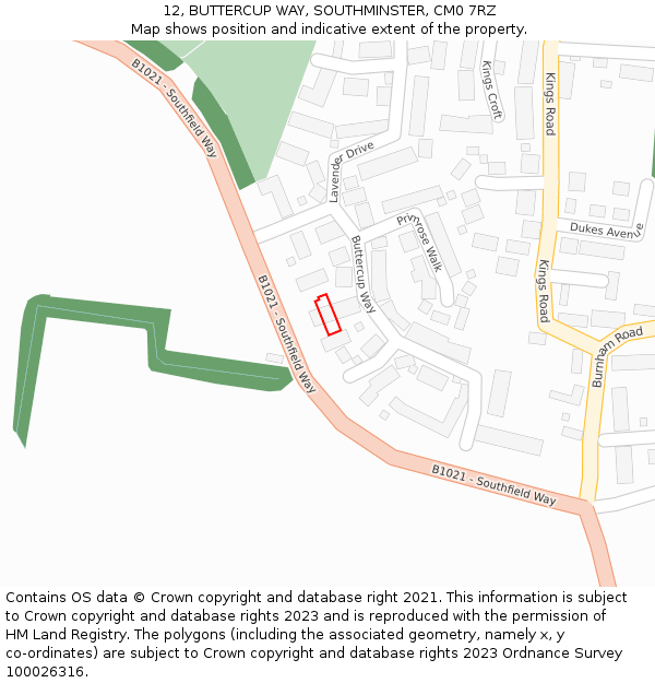 12, BUTTERCUP WAY, SOUTHMINSTER, CM0 7RZ: Location map and indicative extent of plot