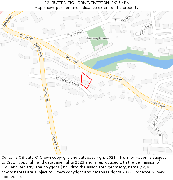 12, BUTTERLEIGH DRIVE, TIVERTON, EX16 4PN: Location map and indicative extent of plot
