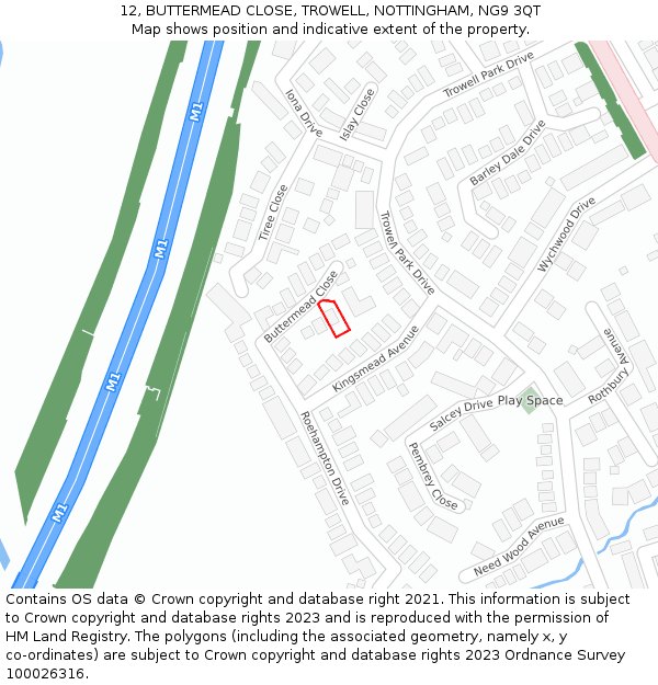 12, BUTTERMEAD CLOSE, TROWELL, NOTTINGHAM, NG9 3QT: Location map and indicative extent of plot