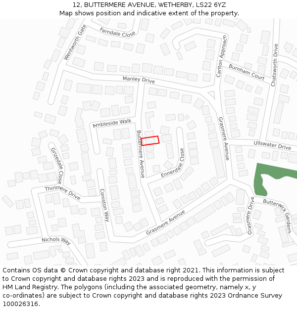 12, BUTTERMERE AVENUE, WETHERBY, LS22 6YZ: Location map and indicative extent of plot