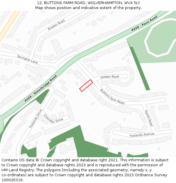 12, BUTTONS FARM ROAD, WOLVERHAMPTON, WV4 5LY: Location map and indicative extent of plot