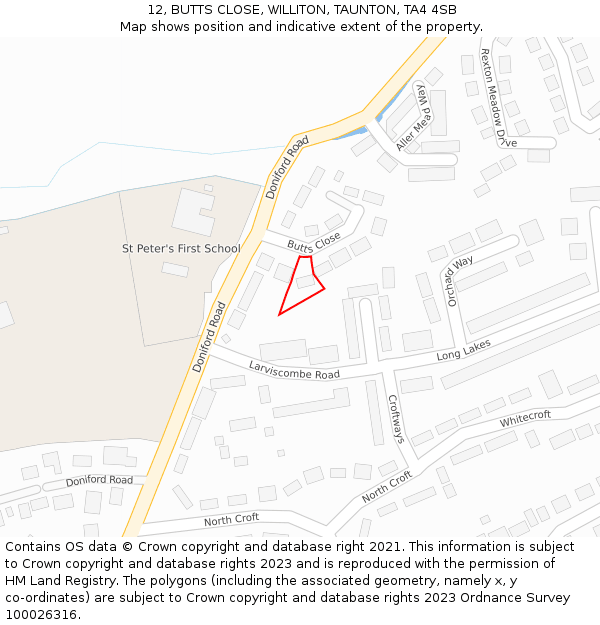 12, BUTTS CLOSE, WILLITON, TAUNTON, TA4 4SB: Location map and indicative extent of plot