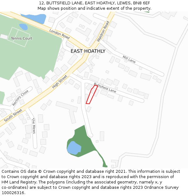 12, BUTTSFIELD LANE, EAST HOATHLY, LEWES, BN8 6EF: Location map and indicative extent of plot