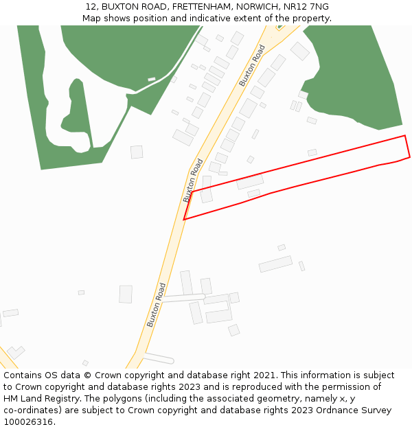 12, BUXTON ROAD, FRETTENHAM, NORWICH, NR12 7NG: Location map and indicative extent of plot