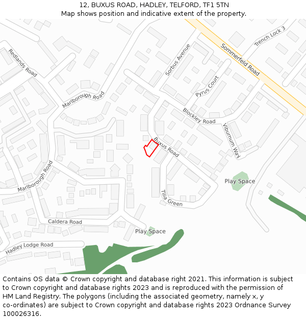 12, BUXUS ROAD, HADLEY, TELFORD, TF1 5TN: Location map and indicative extent of plot