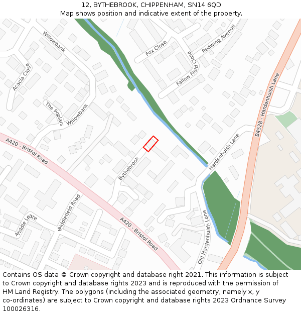 12, BYTHEBROOK, CHIPPENHAM, SN14 6QD: Location map and indicative extent of plot