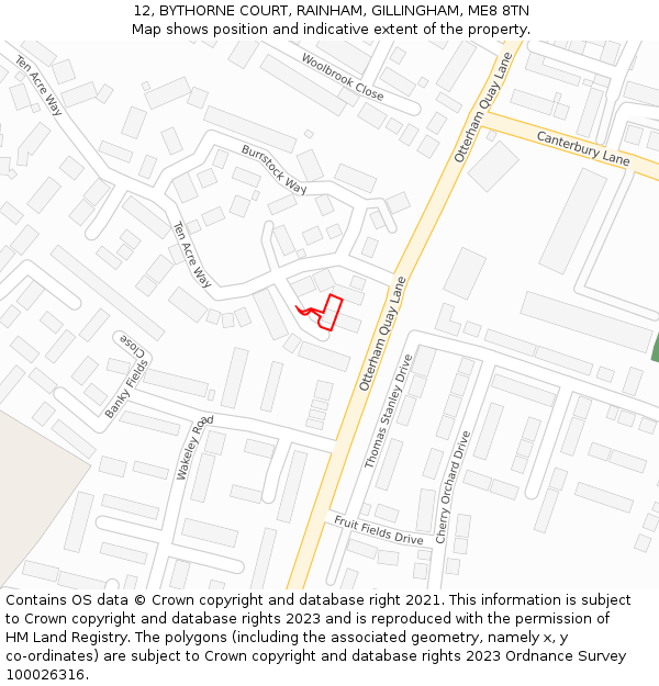 12, BYTHORNE COURT, RAINHAM, GILLINGHAM, ME8 8TN: Location map and indicative extent of plot