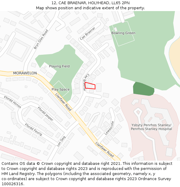 12, CAE BRAENAR, HOLYHEAD, LL65 2PN: Location map and indicative extent of plot