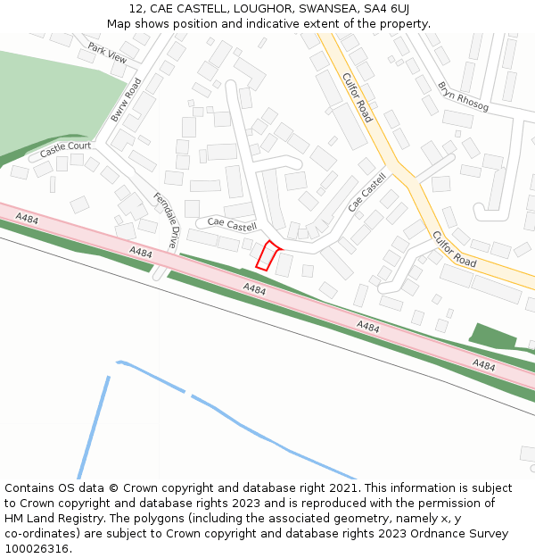 12, CAE CASTELL, LOUGHOR, SWANSEA, SA4 6UJ: Location map and indicative extent of plot