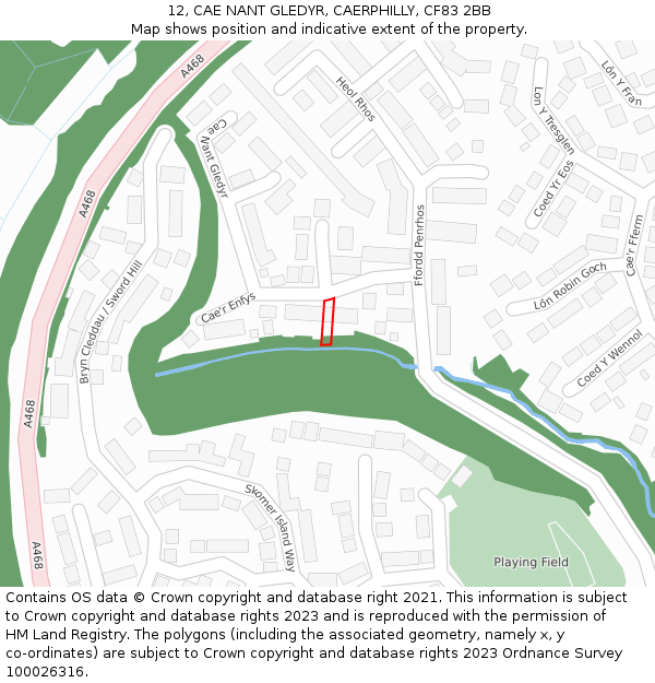 12, CAE NANT GLEDYR, CAERPHILLY, CF83 2BB: Location map and indicative extent of plot