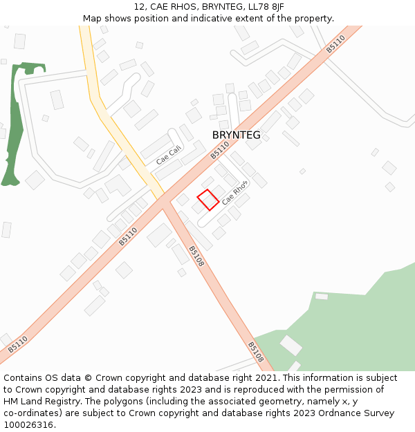 12, CAE RHOS, BRYNTEG, LL78 8JF: Location map and indicative extent of plot