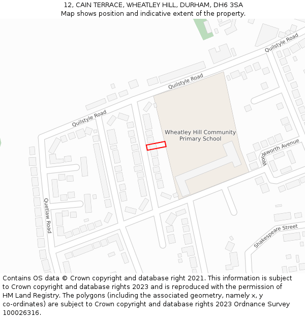 12, CAIN TERRACE, WHEATLEY HILL, DURHAM, DH6 3SA: Location map and indicative extent of plot