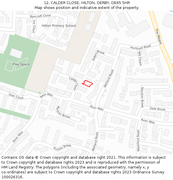 12, CALDER CLOSE, HILTON, DERBY, DE65 5HR: Location map and indicative extent of plot