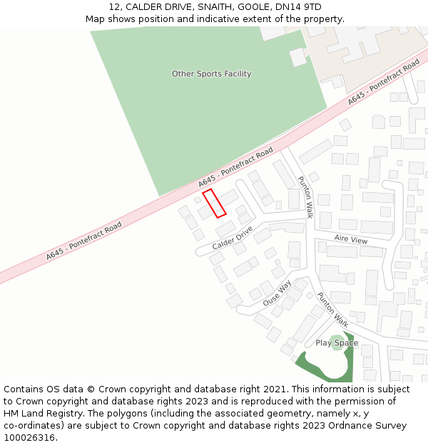 12, CALDER DRIVE, SNAITH, GOOLE, DN14 9TD: Location map and indicative extent of plot