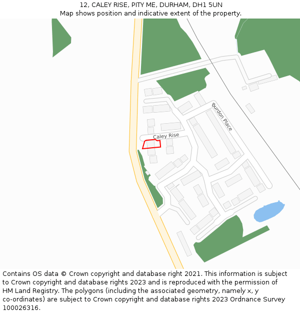 12, CALEY RISE, PITY ME, DURHAM, DH1 5UN: Location map and indicative extent of plot