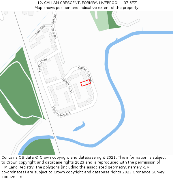 12, CALLAN CRESCENT, FORMBY, LIVERPOOL, L37 6EZ: Location map and indicative extent of plot