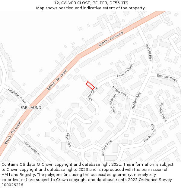 12, CALVER CLOSE, BELPER, DE56 1TS: Location map and indicative extent of plot
