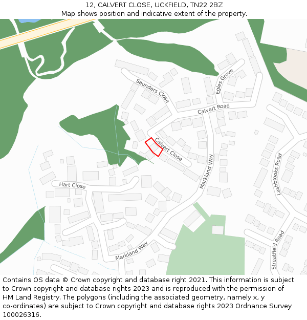 12, CALVERT CLOSE, UCKFIELD, TN22 2BZ: Location map and indicative extent of plot