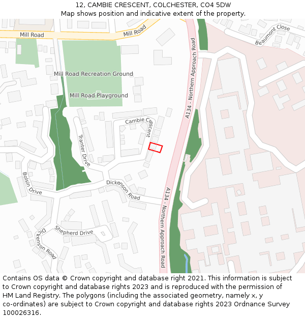 12, CAMBIE CRESCENT, COLCHESTER, CO4 5DW: Location map and indicative extent of plot