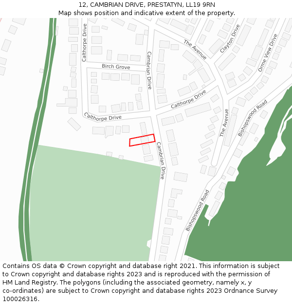12, CAMBRIAN DRIVE, PRESTATYN, LL19 9RN: Location map and indicative extent of plot