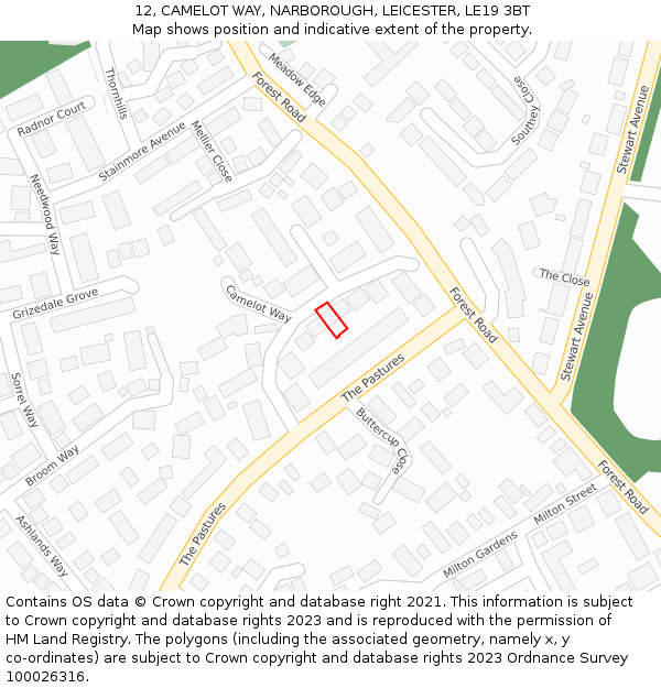 12, CAMELOT WAY, NARBOROUGH, LEICESTER, LE19 3BT: Location map and indicative extent of plot