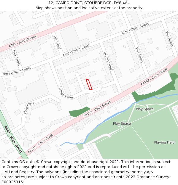 12, CAMEO DRIVE, STOURBRIDGE, DY8 4AU: Location map and indicative extent of plot