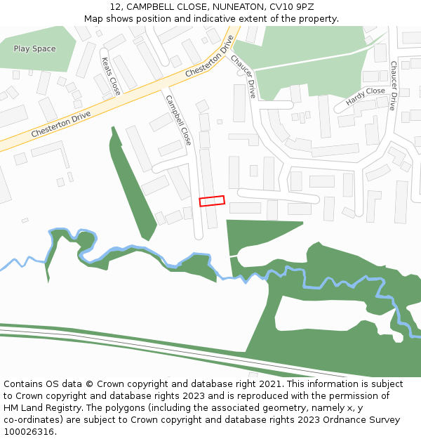 12, CAMPBELL CLOSE, NUNEATON, CV10 9PZ: Location map and indicative extent of plot