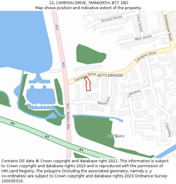 12, CAMPION DRIVE, TAMWORTH, B77 1BD: Location map and indicative extent of plot