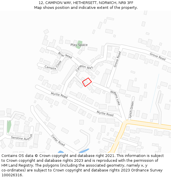 12, CAMPION WAY, HETHERSETT, NORWICH, NR9 3FF: Location map and indicative extent of plot