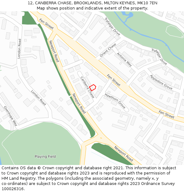 12, CANBERRA CHASE, BROOKLANDS, MILTON KEYNES, MK10 7EN: Location map and indicative extent of plot