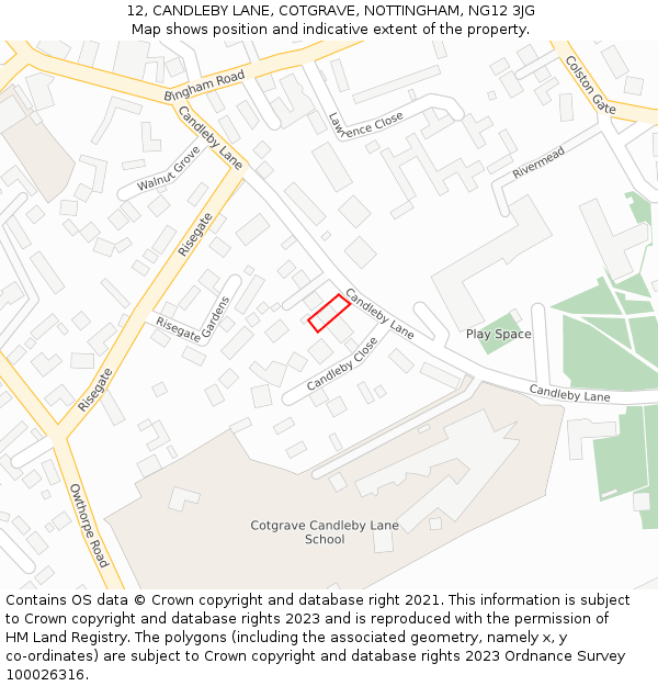12, CANDLEBY LANE, COTGRAVE, NOTTINGHAM, NG12 3JG: Location map and indicative extent of plot