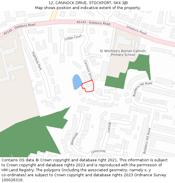 12, CANNOCK DRIVE, STOCKPORT, SK4 3JB: Location map and indicative extent of plot