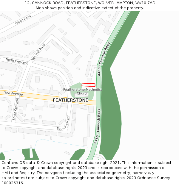 12, CANNOCK ROAD, FEATHERSTONE, WOLVERHAMPTON, WV10 7AD: Location map and indicative extent of plot