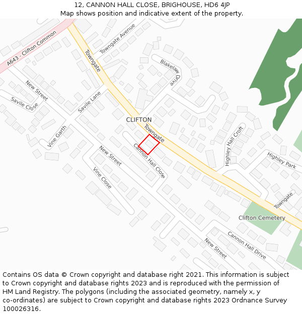 12, CANNON HALL CLOSE, BRIGHOUSE, HD6 4JP: Location map and indicative extent of plot