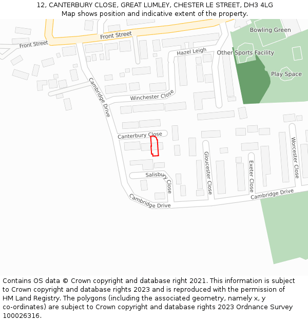 12, CANTERBURY CLOSE, GREAT LUMLEY, CHESTER LE STREET, DH3 4LG: Location map and indicative extent of plot