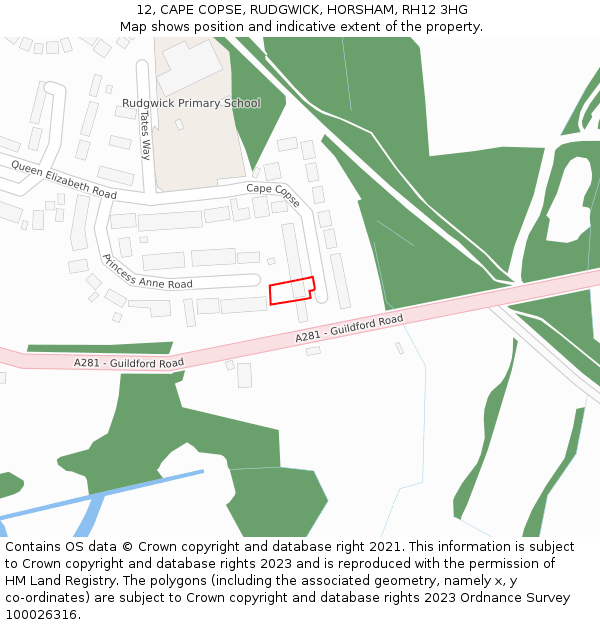 12, CAPE COPSE, RUDGWICK, HORSHAM, RH12 3HG: Location map and indicative extent of plot