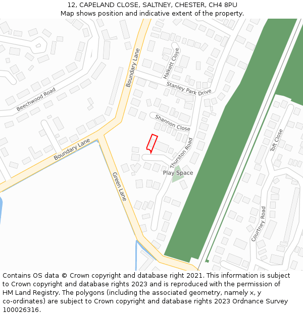 12, CAPELAND CLOSE, SALTNEY, CHESTER, CH4 8PU: Location map and indicative extent of plot
