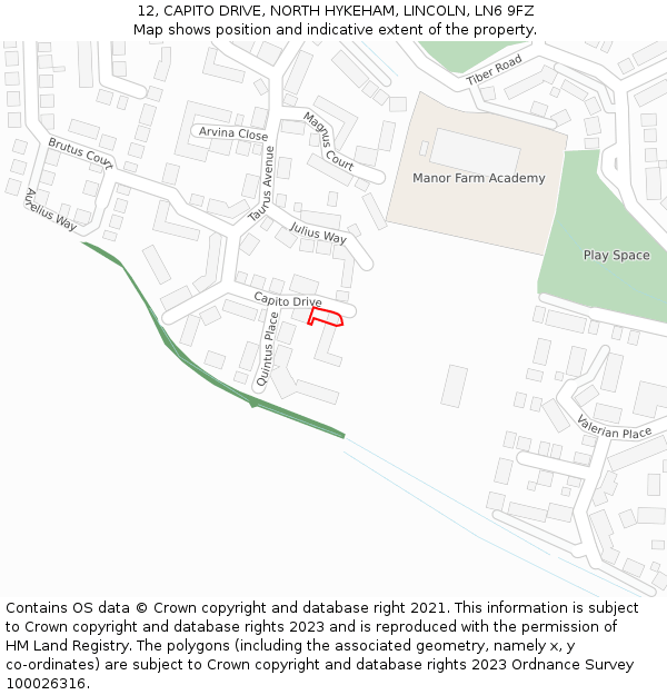 12, CAPITO DRIVE, NORTH HYKEHAM, LINCOLN, LN6 9FZ: Location map and indicative extent of plot