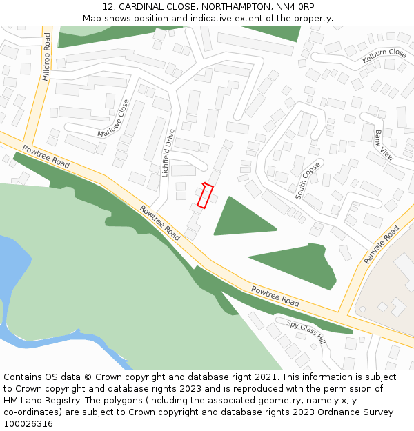 12, CARDINAL CLOSE, NORTHAMPTON, NN4 0RP: Location map and indicative extent of plot