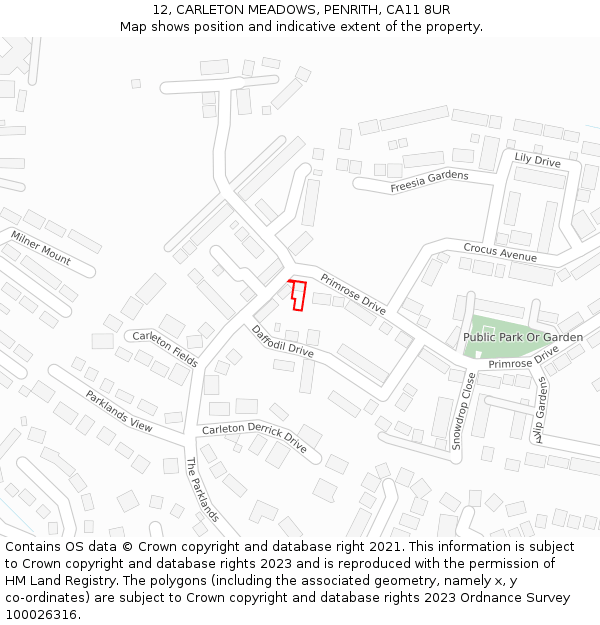 12, CARLETON MEADOWS, PENRITH, CA11 8UR: Location map and indicative extent of plot