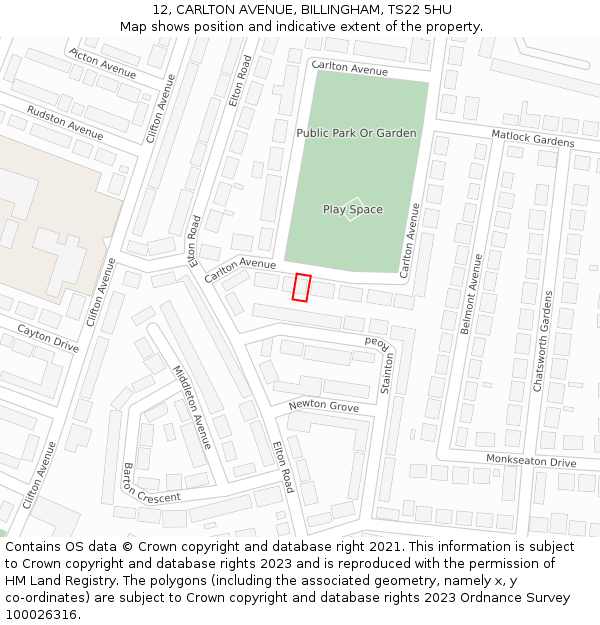 12, CARLTON AVENUE, BILLINGHAM, TS22 5HU: Location map and indicative extent of plot