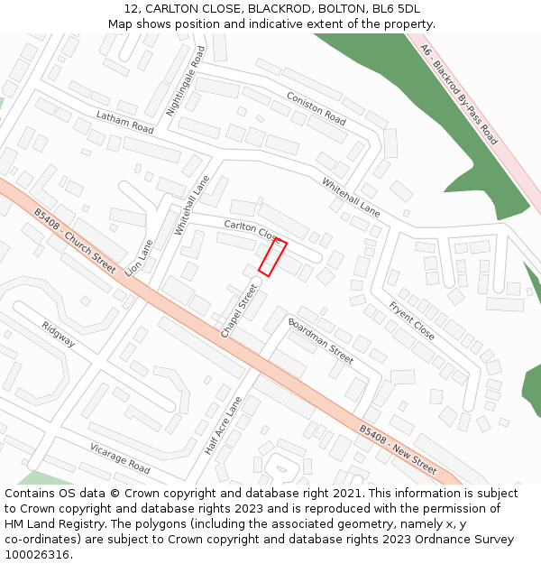 12, CARLTON CLOSE, BLACKROD, BOLTON, BL6 5DL: Location map and indicative extent of plot