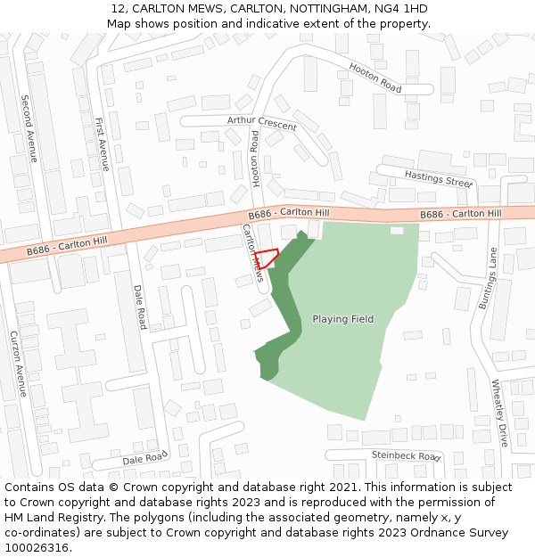 12, CARLTON MEWS, CARLTON, NOTTINGHAM, NG4 1HD: Location map and indicative extent of plot