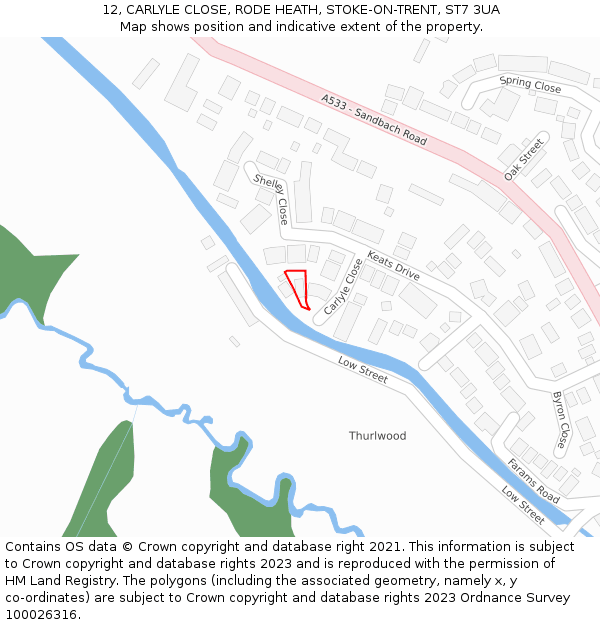 12, CARLYLE CLOSE, RODE HEATH, STOKE-ON-TRENT, ST7 3UA: Location map and indicative extent of plot