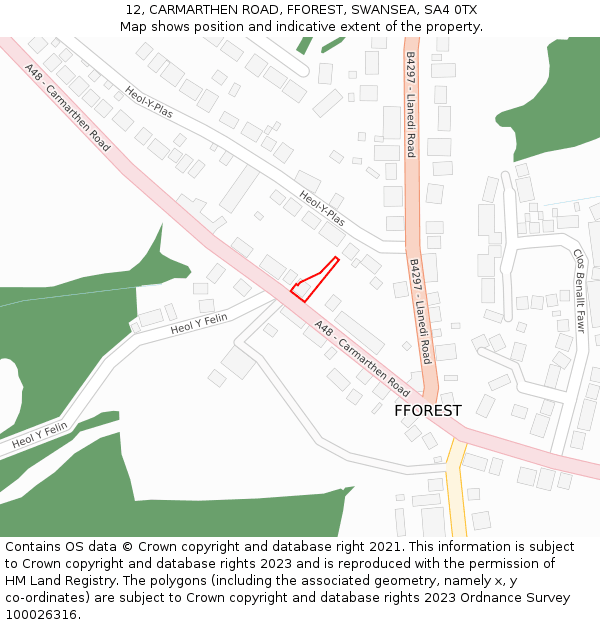 12, CARMARTHEN ROAD, FFOREST, SWANSEA, SA4 0TX: Location map and indicative extent of plot