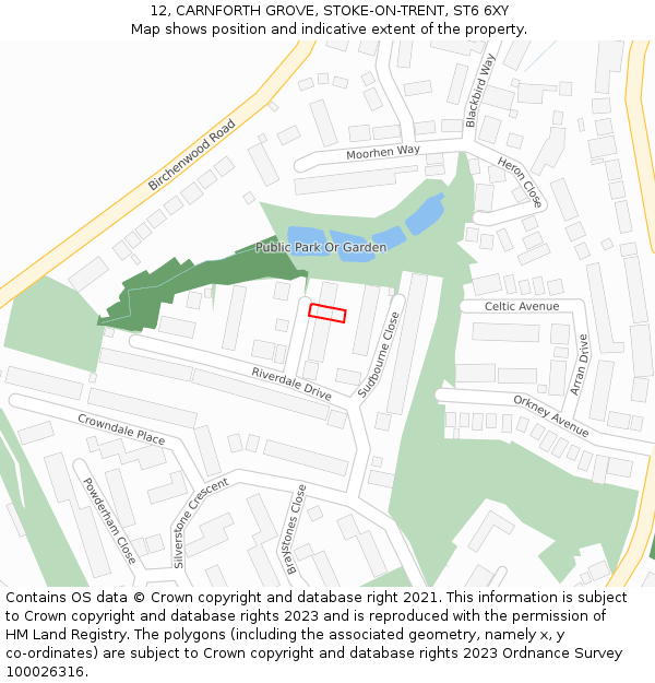 12, CARNFORTH GROVE, STOKE-ON-TRENT, ST6 6XY: Location map and indicative extent of plot