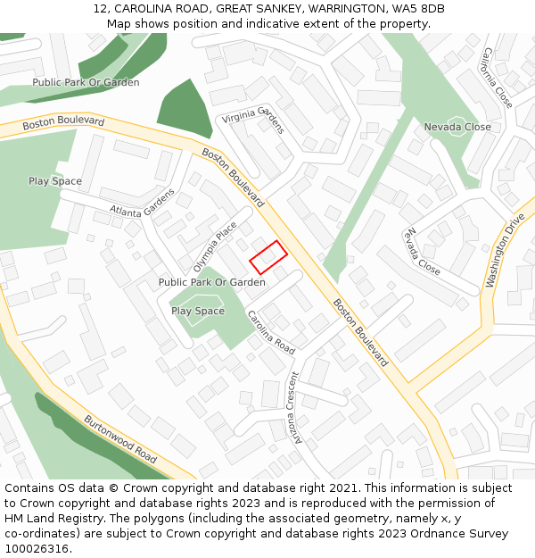 12, CAROLINA ROAD, GREAT SANKEY, WARRINGTON, WA5 8DB: Location map and indicative extent of plot